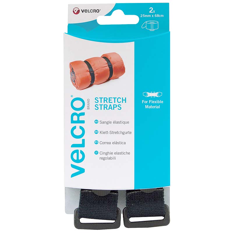 Sangle élastique VELSTRAP® de marque VELCRO® - noir - 25mm x 68cm (x2)