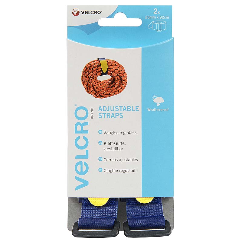 Sangles VELSTRAP® de marque VELCRO® avec boucle - bleu - 25mm x 92cm (x2)