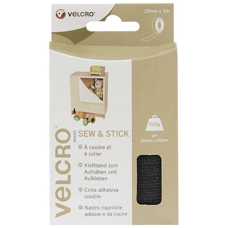 Auto-agrippant à coudre et à coller de la marque VELCRO® - Noir - 20mm x 1 m