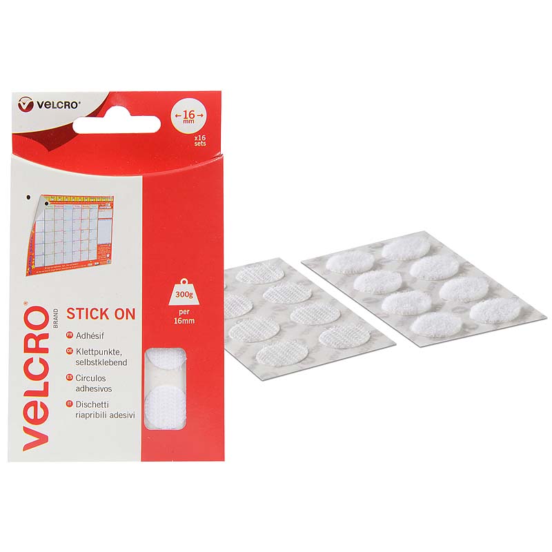 Pastilles auto-agrippantes VELCOIN® de marque VELCRO® - Blanc - 16mm x 16past - Boucle et crochet