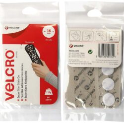 Pastilles auto-agrippantes VELCOIN® de marque VELCRO® pour télécommandes - Blanc - 16mm x 5past - Velours et champignon