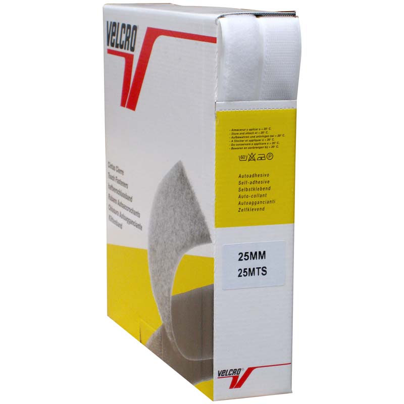 Auto-agrippant adhésif standard de la marque VELCRO® - Blanc - 25mm x 25m - boucle et crochet