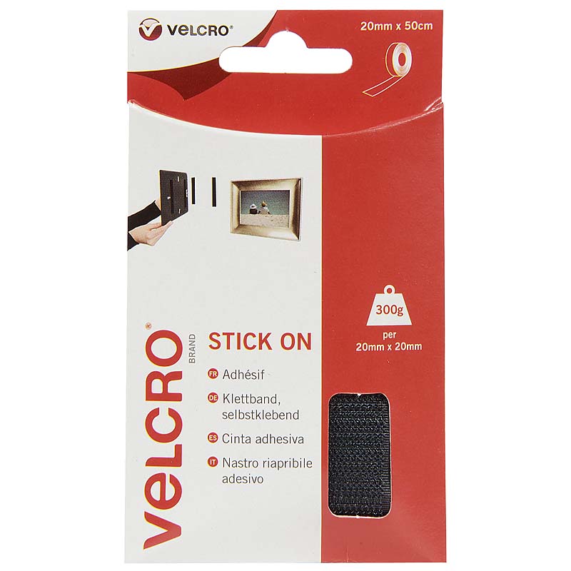 Auto-agrippant adhésif de marque VELCRO® standard - Noir - 20mm x 0,5m - boucle et crochet