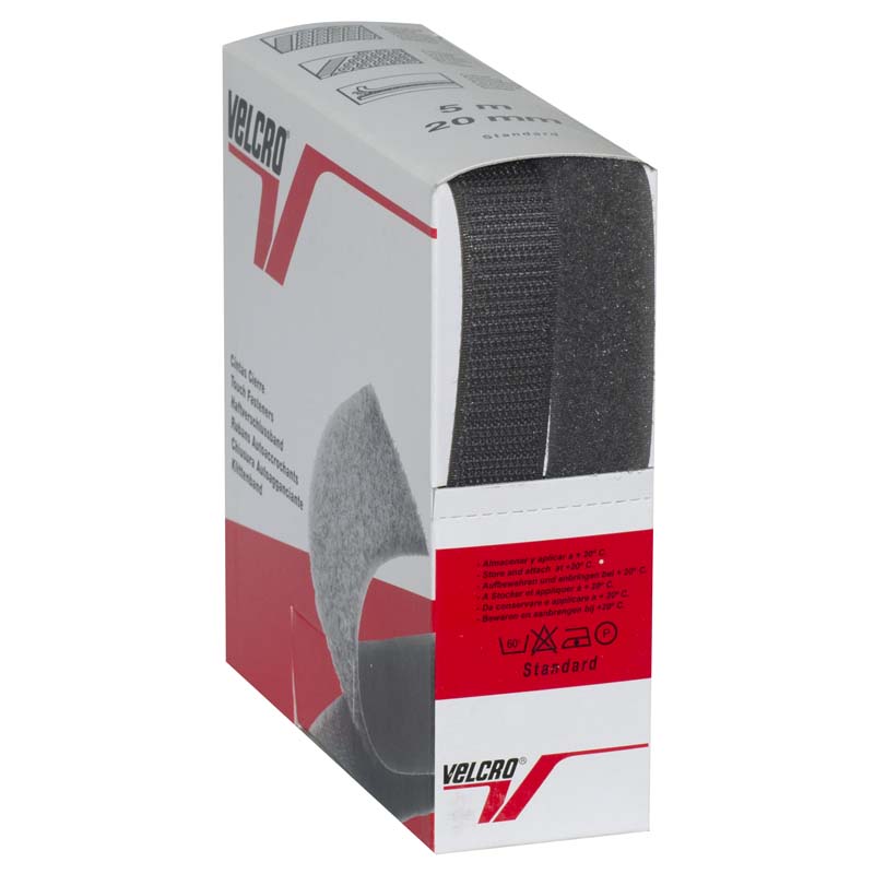Auto-agrippant à coudre de marque VELCRO® - gris foncé - 20mm x 5m - boucle et crochet
