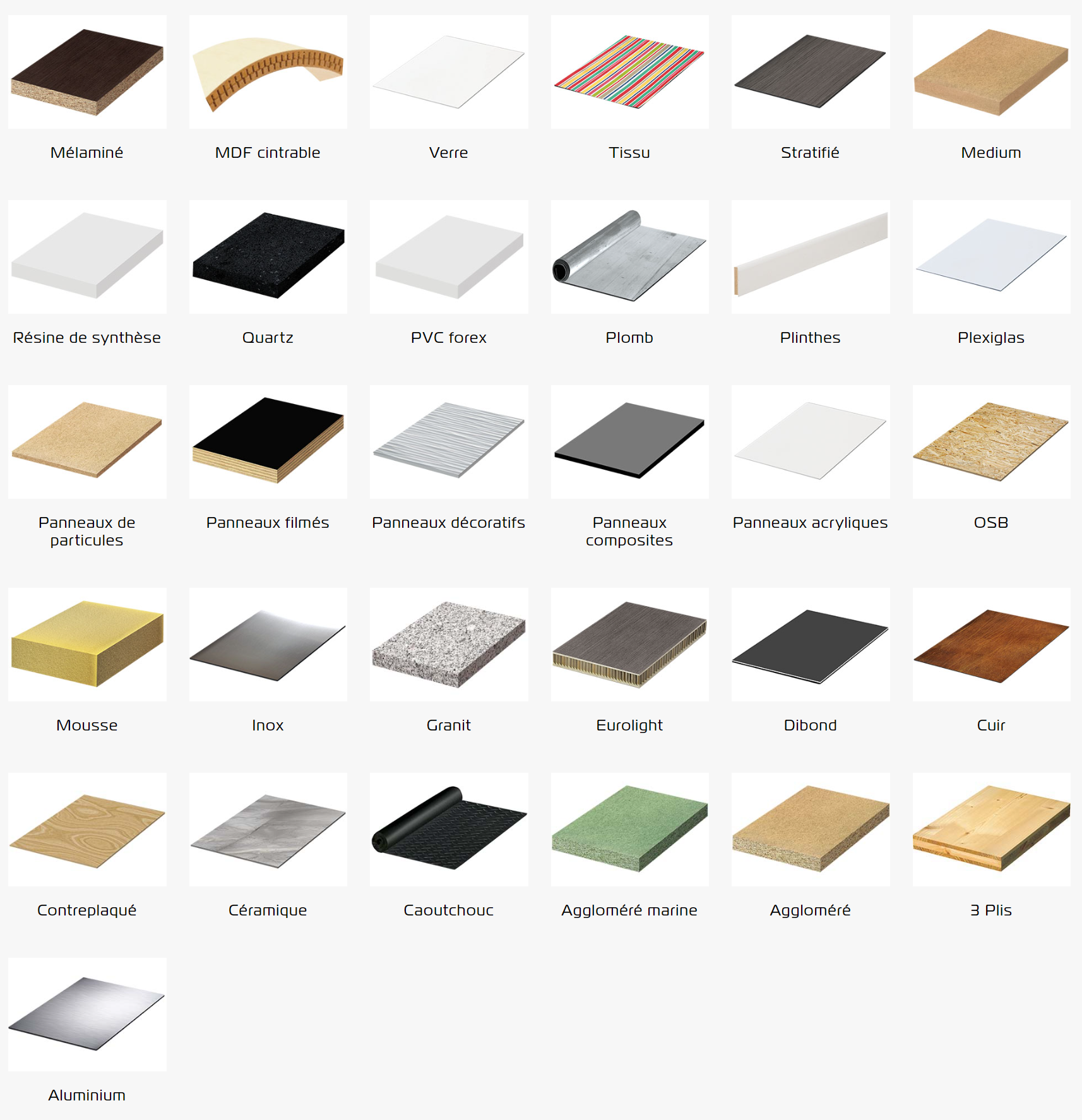Liste des matériaux collable avec la colle stratogrip NT100