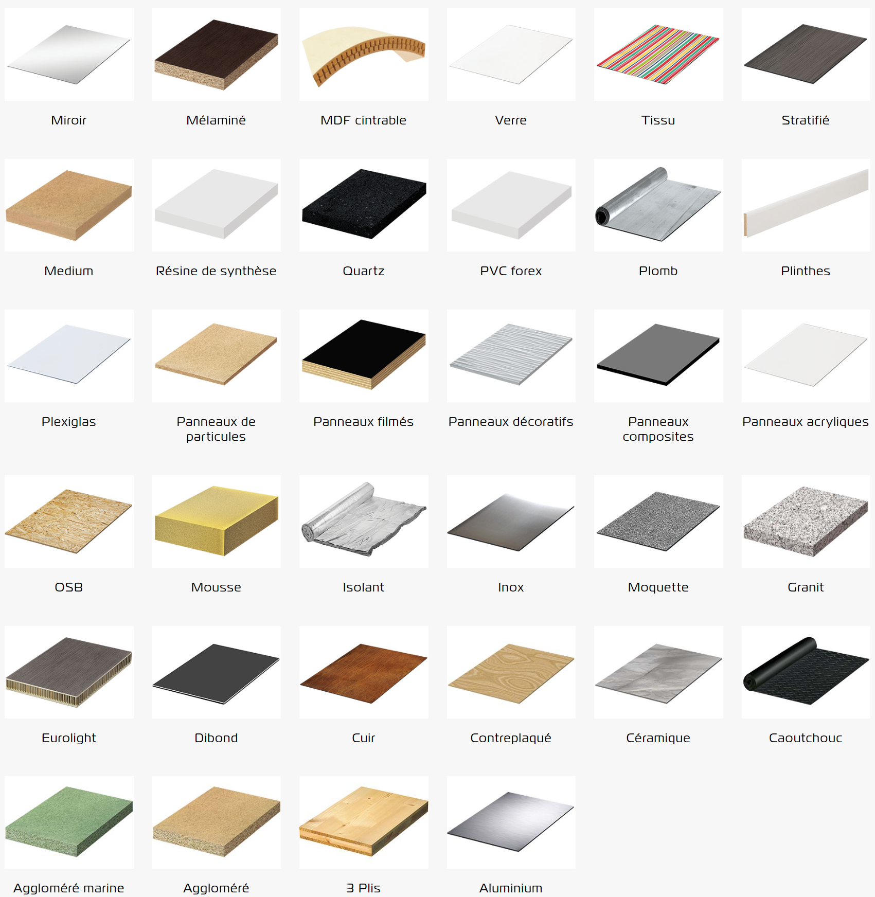 Liste des matériaux collable avec la colle stratogrip s100