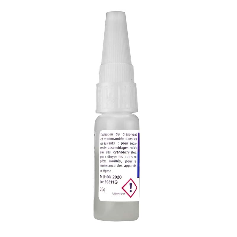 photo de dissolvant cyanoacrylate en 20gr, photo du derrière du produit