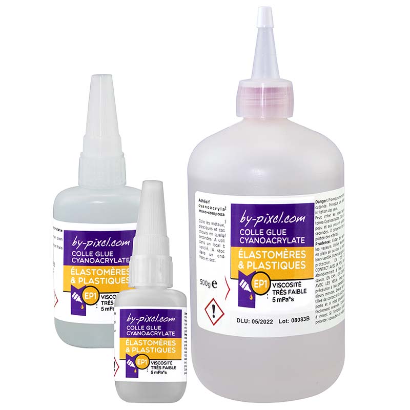 Photographie de notre gamme de colle polyvalente P1 et P3 en divers conditionnement.