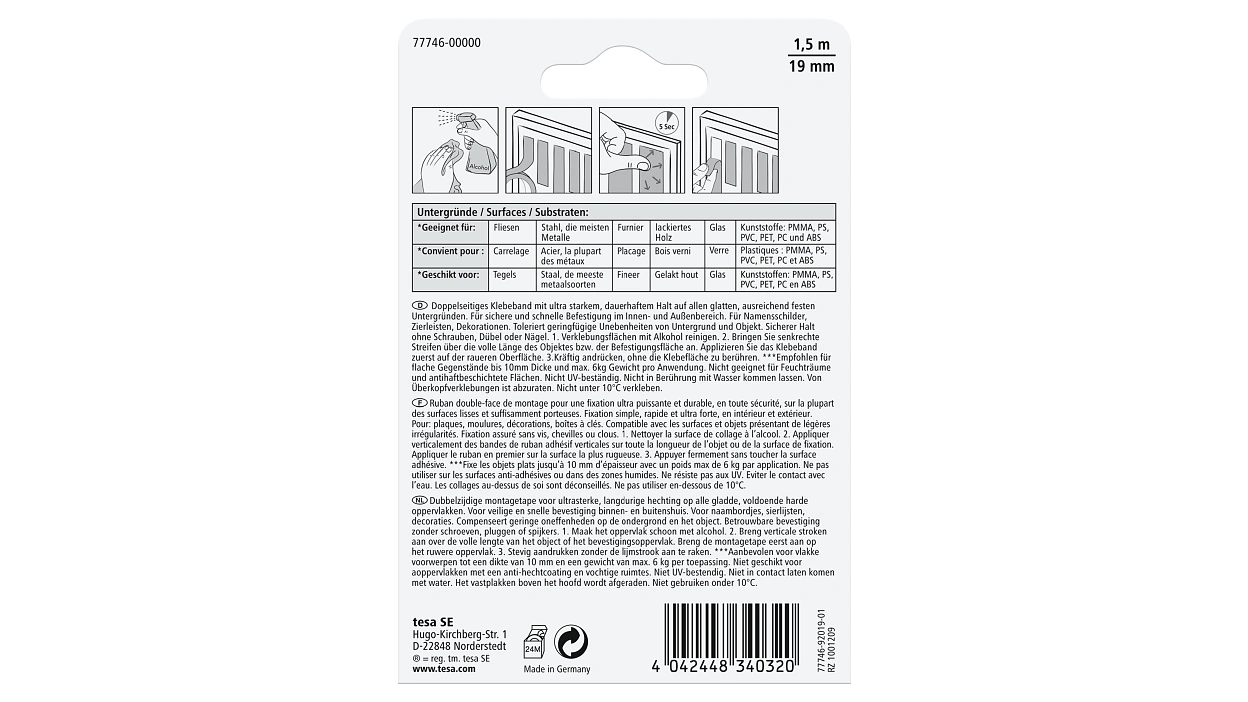 Double face de fixation waterproof tesa pour carrelage et métal – 19mm – rouleau de 1,5 m – Image 3